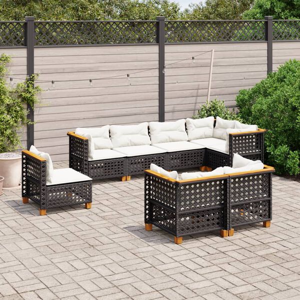 vidaXL 8-delige Loungeset met kussens poly rattan zwart
