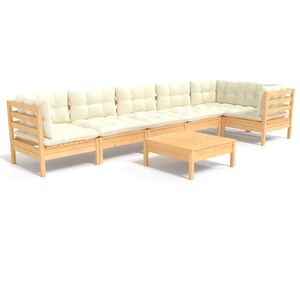 vidaXL 7-delige Loungeset met cr&egrave;mekleurige kussens grenenhout