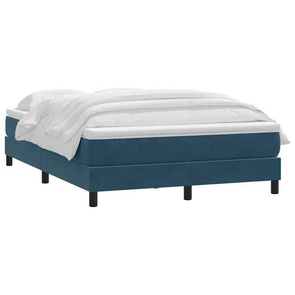 vidaXL Boxspring met matras fluweel donkerblauw 160x210 cm