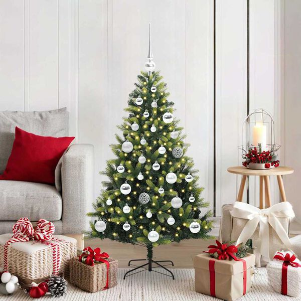 vidaXL Kunstkerstboom met scharnier 150 LEDs Groen 120 cm PVC en PE