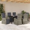 vidaXL Tuin eettafelset met kussen 7 pcs Grijs poly rattan