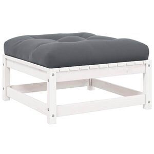 vidaXL Tuinvoetenbank met kussen massief grenenhout wit
