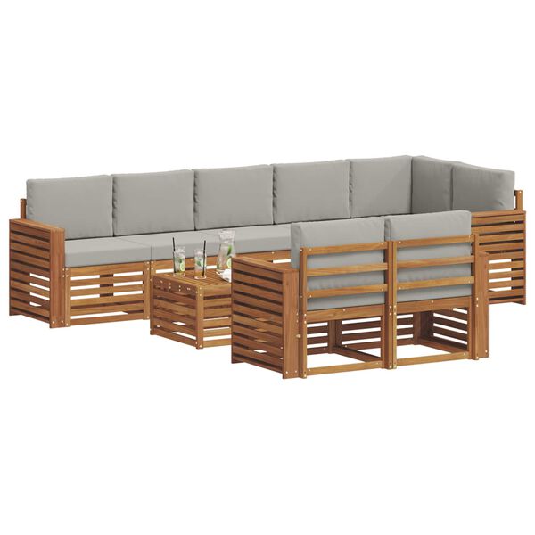 vidaXL Sofa-Sets 9 pcs Natuurlijk en Lichtgrijs Massief Acaciahout
