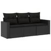 vidaXL 3-delige Loungeset met kussens poly rattan zwart