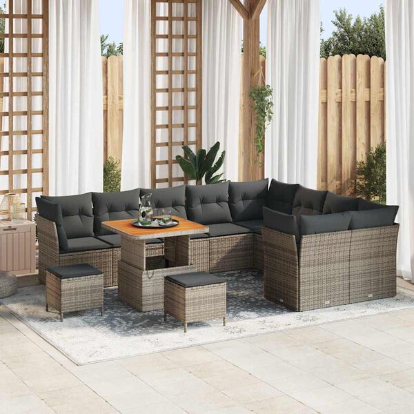 vidaXL Tuin Sofa Set 12 pcs Grijs Poly rattan en gepoedercoat staal