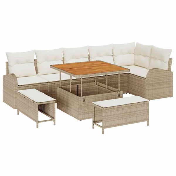 vidaXL Tuin Sofa Set met kussen met opslag 9 pcs Beige en Cr&egrave;me