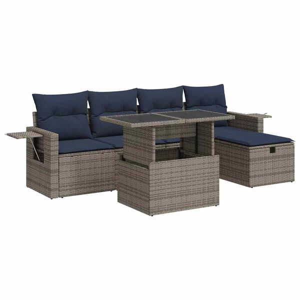 vidaXL 6-delige Loungeset met kussens poly rattan acacia grijs