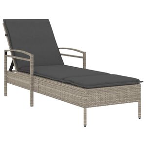 vidaXL Ligbed met kussen 63x200x81 cm poly rattan lichtgrijs
