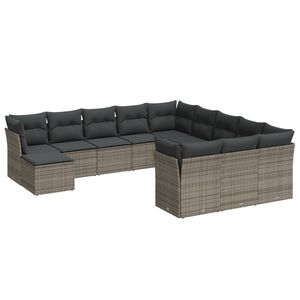 vidaXL 12-delige Loungeset met kussens poly rattan grijs