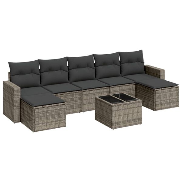 vidaXL 8-delige Loungeset met kussens poly rattan grijs