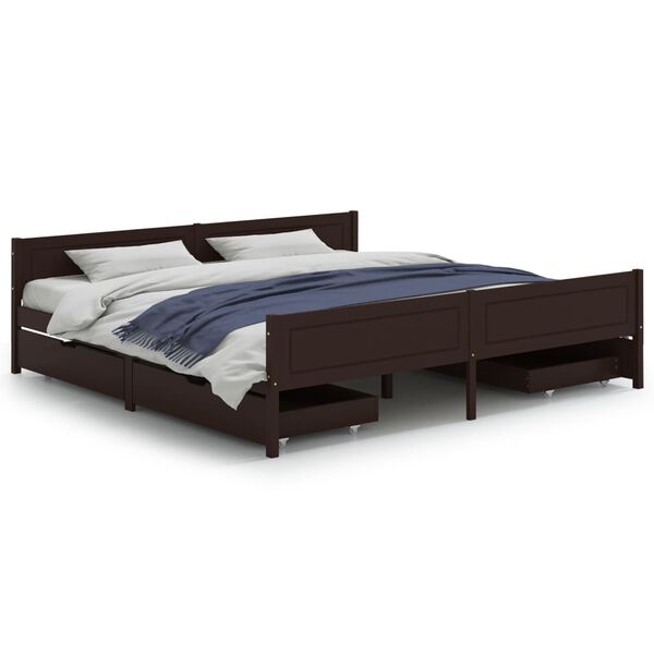 vidaXL Bedframe met 4 lades massief grenenhout donkerbruin 180x200 cm