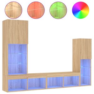 vidaXL 4-delige Tv-wandmeubelset met LED bewerkt hout sonoma eiken