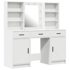 vidaXL Make-up tafel set met LED 3 st Wit Bewerkt hout