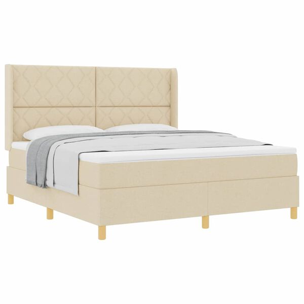 vidaXL Boxspringbed met matras met hoofdeinde Cr&egrave;me 180 x 200 cm Stof