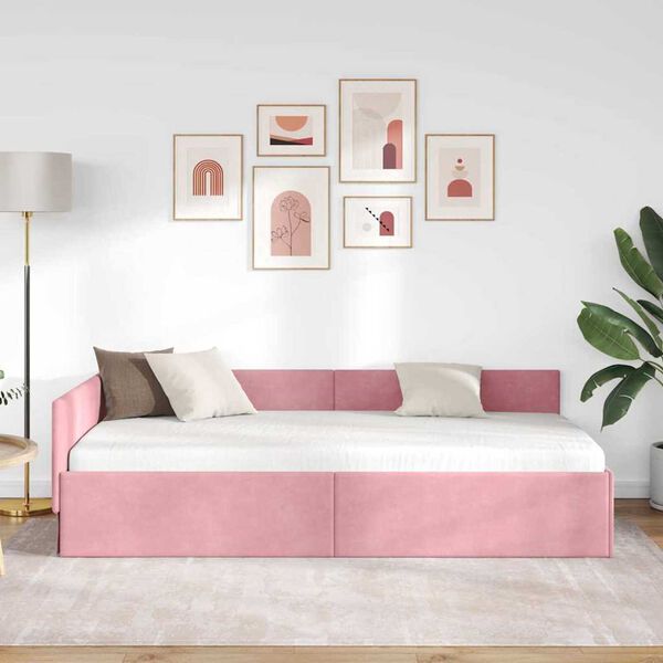 vidaXL Hoekbedframe met hoofdeinde Roze 80 cm x 200 cm Fluweel
