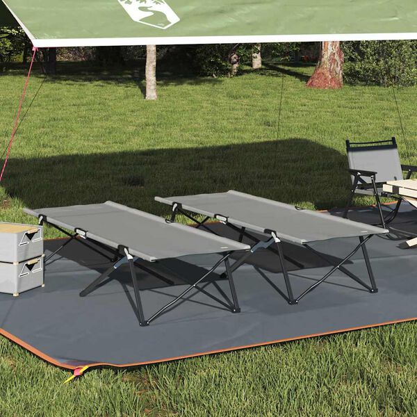 vidaXL Opvouwbaar Camping Bed 2 pcs Grijs 206 x 76 x 74 cm