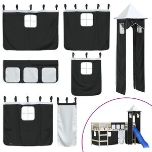 vidaXL Gordijnen voor hoogslaper met toren polyester wit en zwart