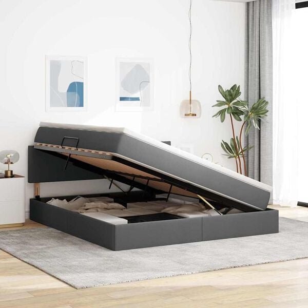 vidaXL Opbergbed met LED met matras Donkergrijs 160 x 200 cm Stof