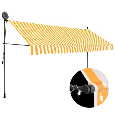 vidaXL Luifel handmatig uitschuifbaar met LED 350 cm wit en oranje