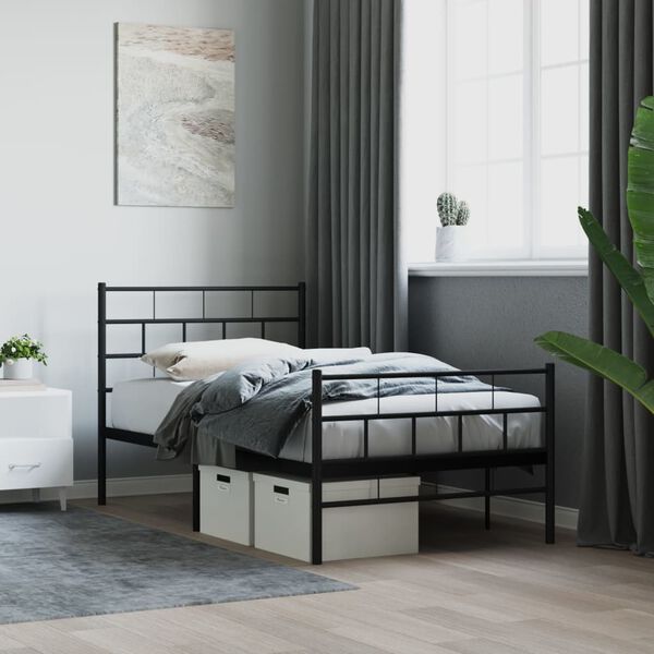 vidaXL Bedframe met hoofd- en voeteneinde metaal zwart 90x200 cm