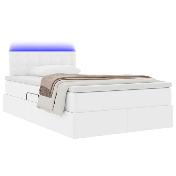 vidaXL Opbergbed met LED met matras Wit 120 x 190 cm Nep Leer