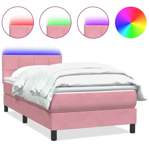 vidaXL Boxspring met matras en LED fluweel roze 90x210 cm