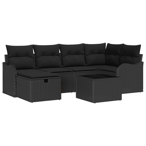 vidaXL Tuin Sofa Set met kussen met opslag 7 pcs Zwart Poly riet