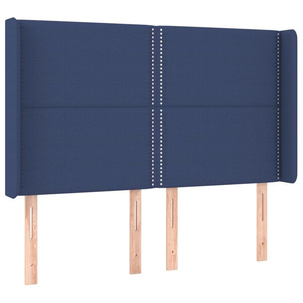 vidaXL Hoofdbord met randen 147x16x118/128 cm stof blauw