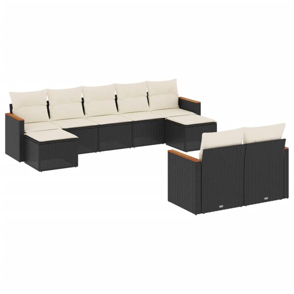 vidaXL 9-delige Loungeset met kussens poly rattan zwart