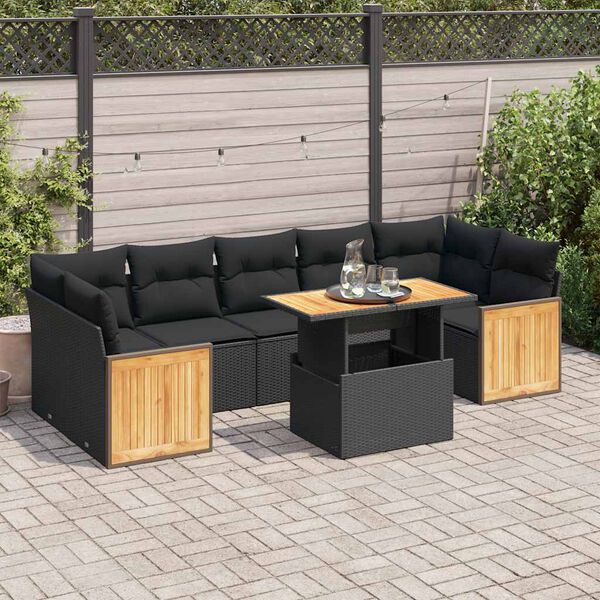 vidaXL 8-delige Loungeset met kussens poly rattan acacia zwart