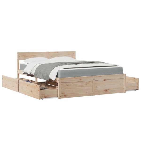 vidaXL Bed met lades en matras massief grenenhout 140x200 cm