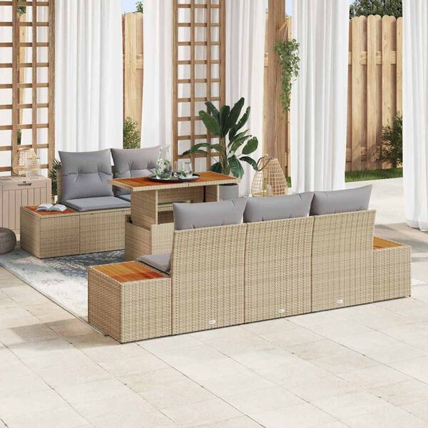 vidaXL Tuin Sofa Set met opslag 6 pcs Beige Poly riet