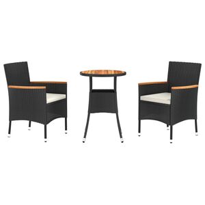 vidaXL 3-delige Bistroset met kussens poly rattan zwart