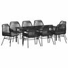vidaXL Tuin eettafelset met kussen 9 pcs Zwart poly rattan