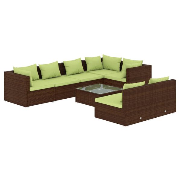 vidaXL 8-delige Loungeset met kussens poly rattan bruin