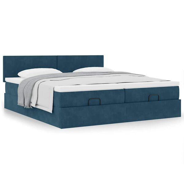 vidaXL Ottoman bed met matrassen 200x200cm fluweel donkerblauw