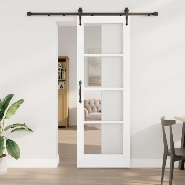 vidaXL Schuifdeur Wit 73,5 x 211 cm Massief grenenhout en glas