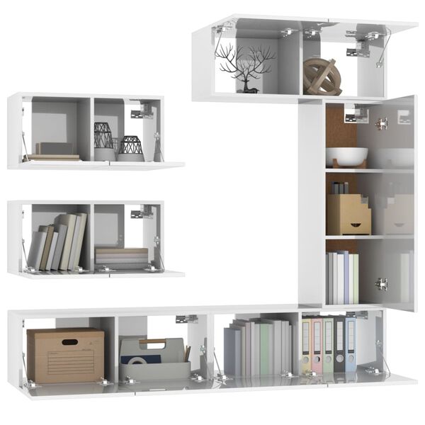 vidaXL 6-delige Tv-meubelset bewerkt hout hoogglans wit