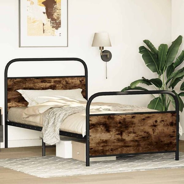 vidaXL Bedframe zonder matras bewerkt hout gerookt eiken 90x200 cm