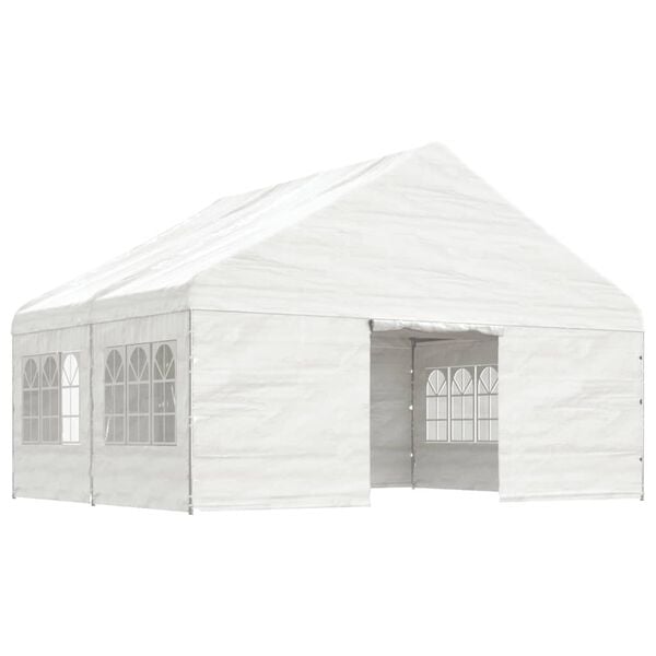 vidaXL Prieel met dak 4,46x5,88x3,75 m polyetheen wit