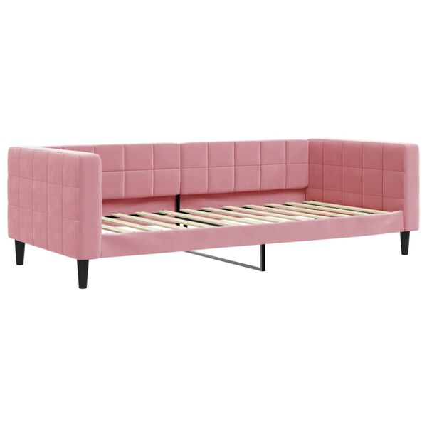 vidaXL Slaapbank onderschuifbed en matrassen 90x200 cm fluweel roze