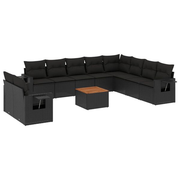 vidaXL 11-delige Loungeset met kussens poly rattan zwart