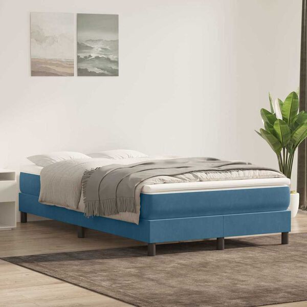 vidaXL Boxspring met matras fluweel donkerblauw 120x220 cm