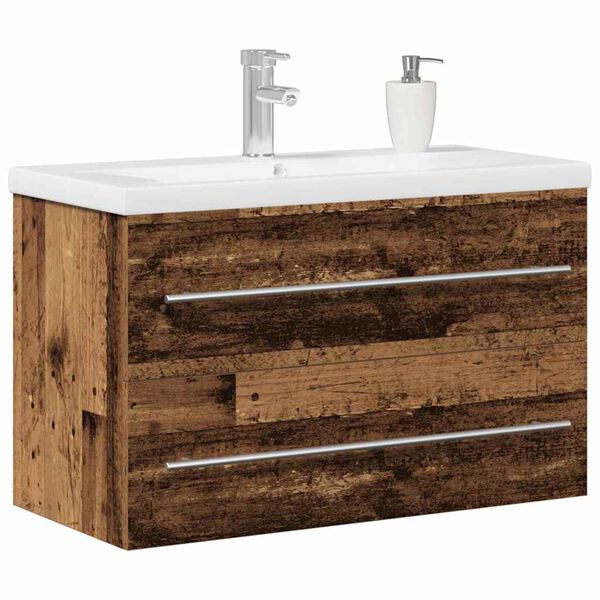 vidaXL Badkamertenk te kast met lade Oud Hout 80 x 38,5 x 48 cm