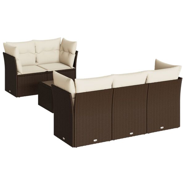 vidaXL 6-delige Loungeset met kussens poly rattan bruin