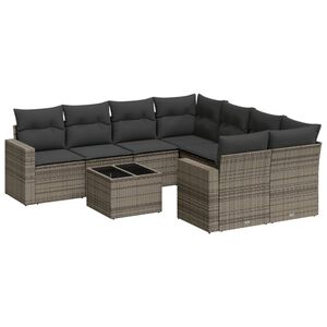 vidaXL 9-delige Loungeset met kussens poly rattan grijs