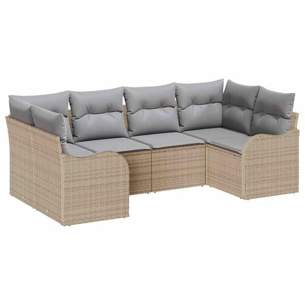 vidaXL Tuin Sofa Set met kussen 6 pcs beige en lichtgrijs Poly riet