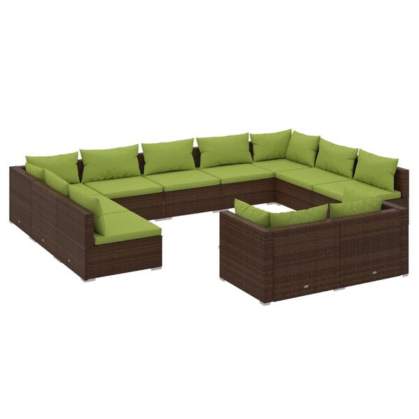 vidaXL 11-delige Loungeset met kussens poly rattan bruin