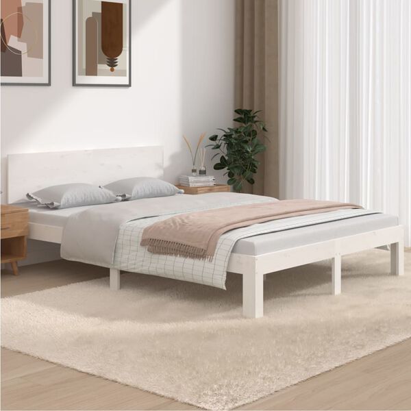 vidaXL Bedframe massief hout wit 135x190 cm