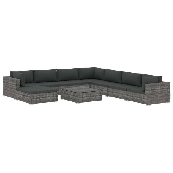vidaXL 9-delige Loungeset met kussens poly rattan grijs